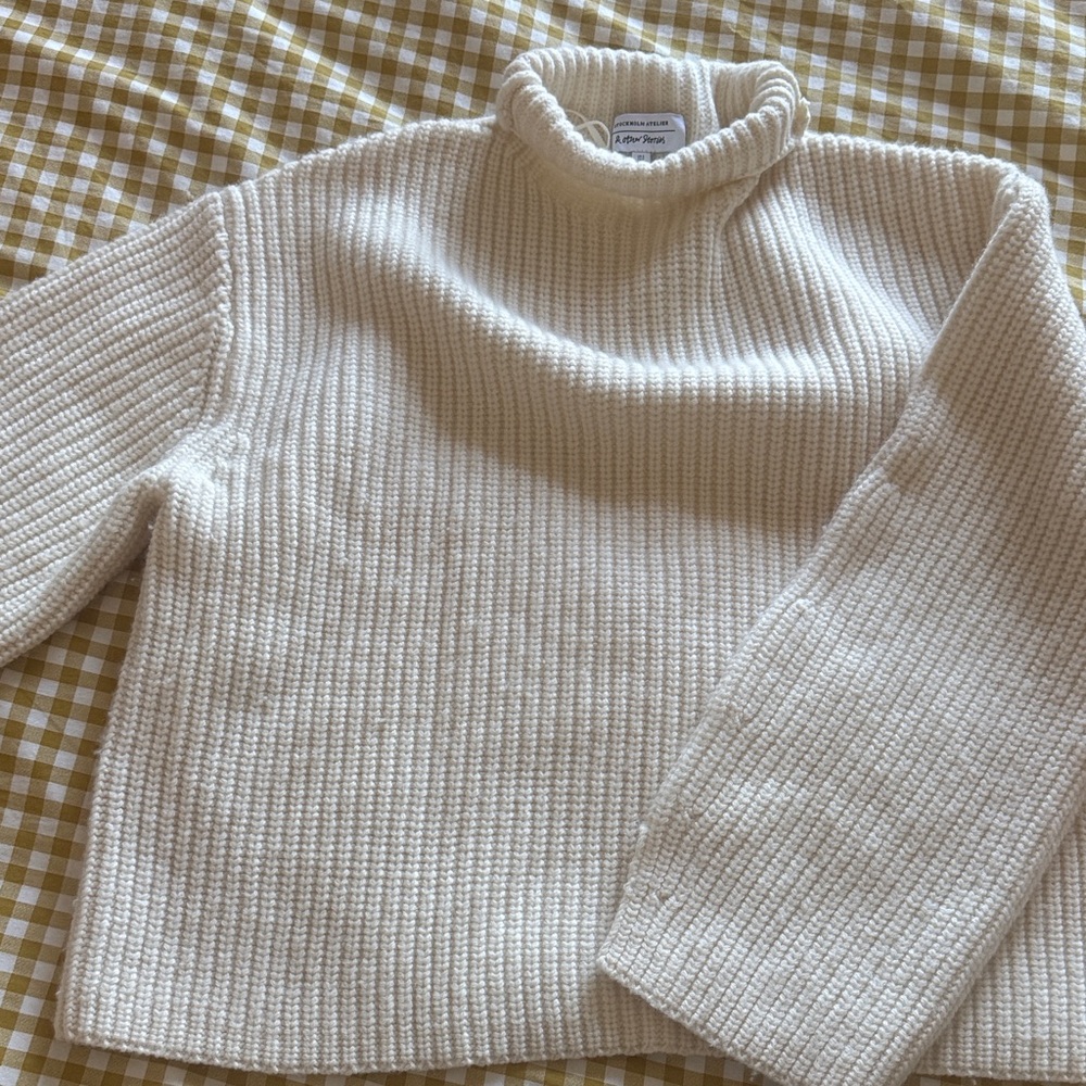 & Other Stories Cream Ribbed Turtleneck Sweater